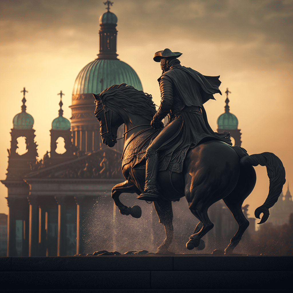Фотография Медного Всадника в Санкт-Петербурге на фоне заката